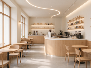 Mostrador de Café Personalizado de Madera con Iluminación LED para Cafetería, Rectangular, Color Marrón Claro - Product Image 5