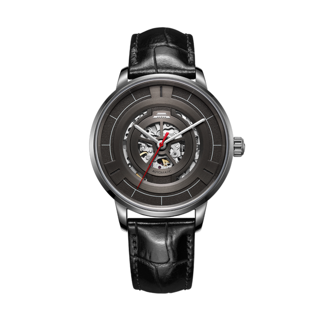 Beijing Watch Star Trail Skeleton Miyota Mechanical Alarm Watch 42mm Stainless Steel Case Black Leather Band 5ATM Waterproof