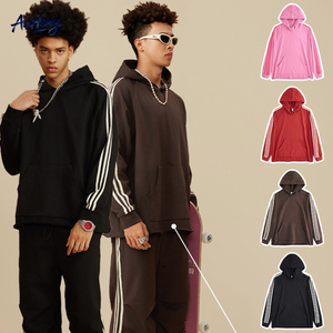 <b>Men</b> 440G Heavyweight Contrast Hoodie Retro Striped Raglan <b>Pullover</b> Oversized Streetwear Sweatshirt Wholesale OEM Supplier Top - Product Image 1