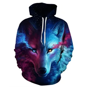 Cailian Drop Shipping Custom All Over Print Wolf Head Unisex 3d Novelty Mens Hoodies