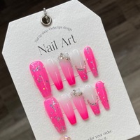 Uñas Postizas Extra Largas Tipo Ataúd al por Mayor, con Diseño 3D de Flor Azul, Uñas Artificiales, Suministros para Uñas con Etiqueta Privada Personalizada