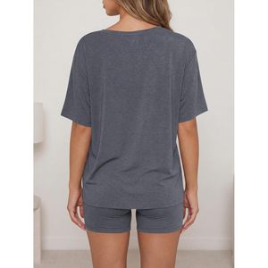 Fisoew Womens 2 Piece Lounge <b>Set</b> Summer Oversized T Shirt Biker Shorts Casual Matching Outfit Breathable <b>Knitted</b> Asymmetrical - Product Image 4