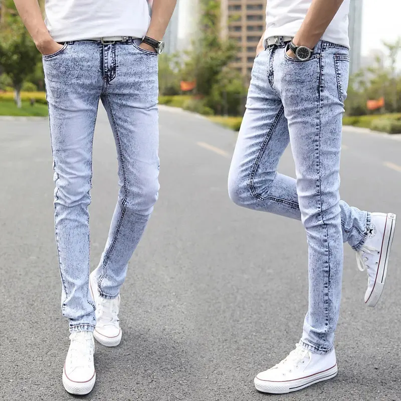 Pantalon Homme azzurro Vintage significa Badge Slim Pantalon Homme pantaloni in Denim Skinny Fit i migliori Jeans Patch per uomo