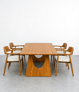Ensemble de salle à manger moderne en bois, table rectangulaire et chaises, placage de chêne, meubles en MDF pour la maison, l'hôtel, le café - Product Image 2
