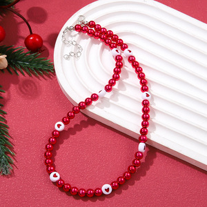 Christmas Pearl Necklace Women's Multi Layer Beaded Sweater <b>Chain</b> Holiday Jewelry Red Green <b>Black</b> Heart Design - Product Image 4
