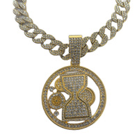 Collier en gros avec pendentif en forme de sablier entièrement serti de pierres, chaîne maille cubaine, bijoux de mode Hip Hop Street Bling pour hommes et femmes