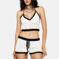 Pull en tricot au crochet personnalisé pour femmes Tricots en coton pour femmes Crochet Top et tricot Ensemble court pour femmes Vêtements pour femmes Ensemble pull 2 pièces