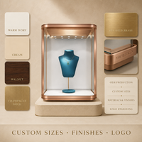 Vitrine de présentation de bijoux en verre trempé doré de luxe avec éclairage LED, dimensions personnalisables pour magasin
