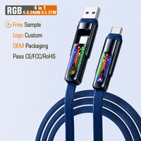 Nuevo Diseño al por Mayor, Cable de Carga Rápida PD de Silicona 4 en 1 Tipo-C RGB de Zinc Multicolor, 240W 27W 1.68M para Computadora