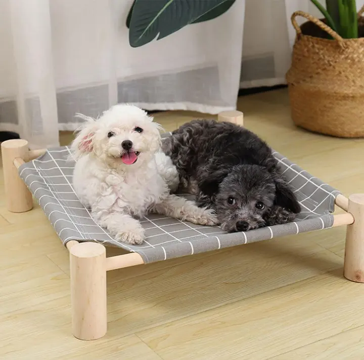 Lit hamac en bois pour chat lit de refroidissement surélevé lit portable détachable intérieur/extérieur pour animaux de compagnie adapté aux chats et petits chiens