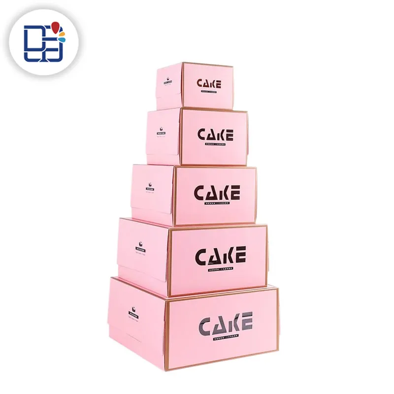 Benutzer definierte gedruckte rosa Geburtstags feier Papier Dessert Box Hochzeits torte Box mit Griff