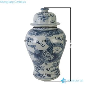 RYKB177-C Vaso Decorativo Chinoiserie con Finitura Invecchiata, Motivo Cinese Blu e Bianco con Dragone e Fenice - Product Image 2