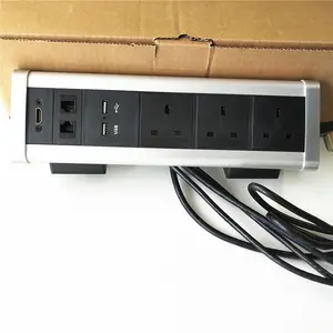 铝合金英国电源智能电源和数据插座，用于工作站/办公室桌面夹具安装电缆插座，带cat6