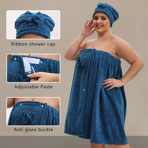 Accappatoio con chiusura regolabile in microfibra con asciugamano per asciugare i capelli da donna fascia Spa Logo-design Hotel <span class=keywords><strong>e</strong></span> uso domestico per adulti - Product Image 4