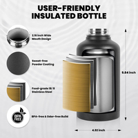 Thermos personnalisé de 2 litres (64 oz) en acier inoxydable avec paille, sac de transport et poignée en paracorde