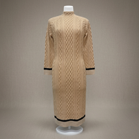 Vestido de Suéter de Punto Grueso Personalizado de Moda para Mujer, Cuello Alto, Manga Larga, con Logotipo Frontal, Antiarrugas, de Secado Rápido