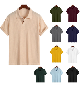 เสื้อโปโลผู้ชาย แขนสั้น ทรงหลวม คอปกพับได้ ลายถักเพชร สไตล์ลำลอง - Product Image 1