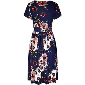 Wholesale Customized Clothing High Quality Women's New Retro Printed V-Neck Short Sleeve Casual <b>Dresses</b> - Product Image 4