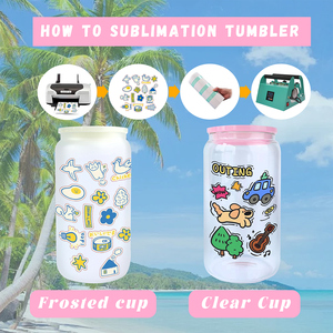 16oz Frosted rõ ràng thăng hoa bia có thể định hình Glass drinkware với màu acrylic Nắp ống hút và ly cho uống hàng ngày - Product Image 5