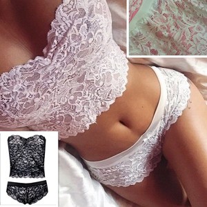 Conjunto de lencería Sexy para mujer, 2 piezas, sujetador de encaje, bragas, blanco, negro, rojo, verde, azul, morado, ropa interior de fibra de poliéster, ropa íntima - Product Image 1