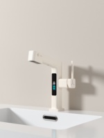 Robinet de lavabo de salle de bain en laiton blanc crème avec affichage numérique LED intelligent de la température, mitigeur monocommande chaud/froid pour vasque