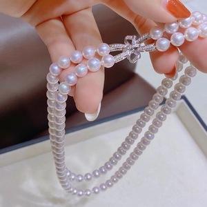 Collar de Perlas de Agua Dulce Azul Plateado de 6-7 mm, 100% Genuino, con Acabado Delicado para la Piel, Ligeramente Impecable - Product Image 2