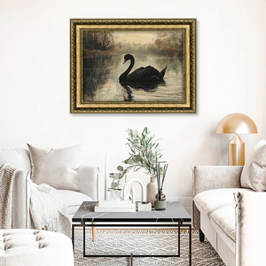 Peinture à l'huile Vintage classique cygne noir sur le <span class=keywords><strong>lac</strong></span> brumeux ferme sombre Art mural téléchargement numérique imprimable Black Swan Wall Art - Product Image 5