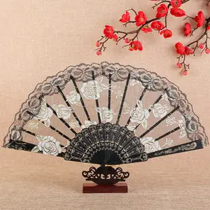 Exquisite Gold String Wedding Gifts Dance Props Folding Rose Lady Lace Hand Fans For Women