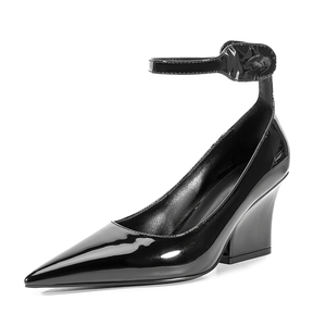 Sandalias de tacón alto con punta en pico y tiras al tobillo para mujer, zapatos de charol brillantes y sexys, zapatos de vestir de verano - Product Image 3