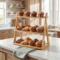 Présentoir à 3 niveaux en bambou naturel, support de comptoir en bois en forme de A, étagère de service à plusieurs niveaux pour cuisine, boulangerie, desserts