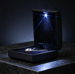 Boîte cadeau en velours noir avec lumière LED, logo personnalisé, boîte à bijoux à ouverture rabattable pour collier et pendentif, emballage pour bijoux de mariage - Product Image 4