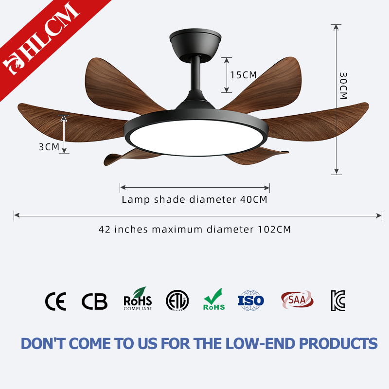 Black + Dark Wood Grain 42-inch 6-leaved