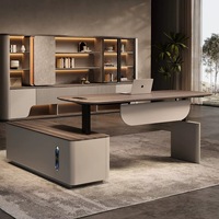 Bureau de direction moderne en forme de L, bureau de patron en bois avec armoire de rangement latérale, table pour bureau, mobilier commercial