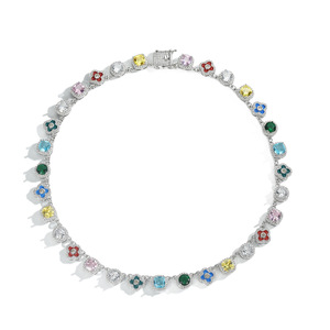 Crystal Necklace Flower Shape Four <b>Leaf</b> Clover Bezel Setting 16 18 20 Inch Everyday Wear Unisex Jewelry - Product Image 5