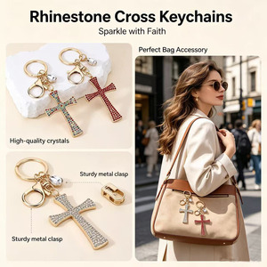 Rhinestone Cross Keychains With Sparkling Crystal Details And Durable Metal Clasp For Bag Accessory - Product Image 4