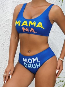 Mujeres Sexy Mom <span class=keywords><strong>MaMa</strong></span> Impreso <span class=keywords><strong>Bikini</strong></span> Traje de baño Venta al por mayor para adultos Mujeres Traje de baño Ropa de playa Ropa de baño - Product Image 5