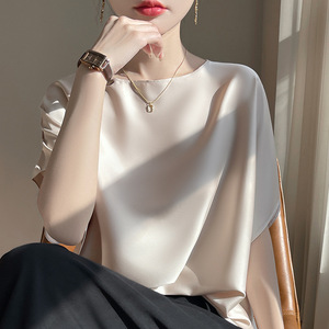 Camicetta da donna in <span class=keywords><strong>raso</strong></span> <span class=keywords><strong>di</strong></span> seta in <span class=keywords><strong>raso</strong></span> stile semplice tinta unita Casual da donna - Product Image 4