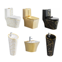 Noir ligne d'or doré impression Design céramique couleur cuvette de toilette salle de bain Inodoros une pièce marbre sanitaire toilette
