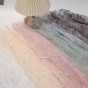 牡丹刺繍ガーゼ生地ウェディングドレスまつげローズレース生地 - Product Image 1