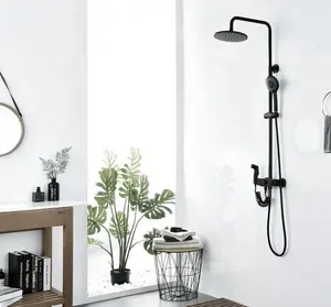 Salle de bains de luxe noir mat en laiton Mural 3 fonction soupape ensemble de douche avec Tête De Douche En Plastique ABS et pulvérisateur de bidet mélangeur