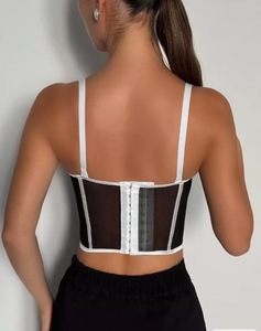 Nouvel Arrivage en Promotion : Soutien-gorge Bustier Corset Push-Up pour <span class=keywords><strong>Femme</strong></span> avec Bordure Contrastante en Maille, Bretelles Fines Réglables, Fermeture au Dos et Maintien Moyen - Product Image 4