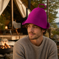 Chapeau de sauna en feutre de laine magenta, écologique, réutilisable, unisexe, personnalisable, respirant et résistant à la chaleur, pour la protection des cheveux