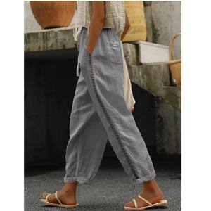 Vendita calda in pizzo ricamato pantaloni <span class=keywords><strong>donna</strong></span> <span class=keywords><strong>lino</strong></span> cotone misto traspirante comodi pantaloni larghi Casual alla caviglia - Product Image 6