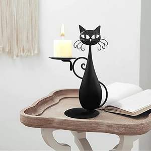 Black Metal <strong>Cat</strong> <strong>Candle</strong> <strong>Holder</strong> for Pillar <strong>Candles</strong> Cartoon <strong>Cat</strong> Candlestick <strong>Holder</strong> Rustic Rural Tealight <strong>Holder</strong> for Home Decor - Product Image 6