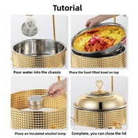 Chauffe-Plats Rond Doré de Luxe 10L pour Buffets d'Hôtel, Équipement de Fête et Mariage, Chauffe-Plats à Combustible pour Maintien au Chaud des Aliments