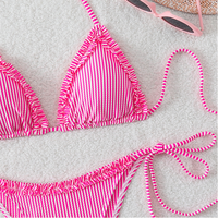 OEM Maillot de bain shorty sexy pour femme, style européen et américain, à bords ondulés, volants et cordon de serrage, coupe haute, pour plage et resort, pour filles audacieuses