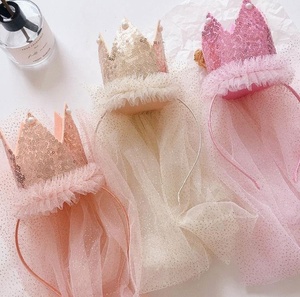 Niños lentejuelas corona brillante flor niña velo cumpleaños sombreros fiesta diadema cabeza hebilla tocado Primer cumpleaños - Product Image 1