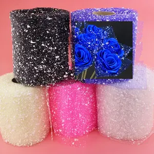 China Ribbon Suppliers Flower Gift Box Package Colorful Beautiful Snow Dot Glitter Satin Organza Ribbon