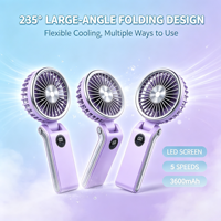 Conception pliable 235 ° Ventilateur portable 5 vitesses avec écran LED USB-C, 10h d'autonomie, idéal pour les voyages/concerts/croisières/événements sportifs/cadeaux