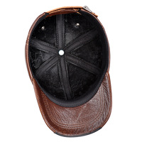 Gorra de Béisbol de Cuero Genuino, Forrada con Felpa Marrón, Cálida, Resistente al Viento, Protección Solar, para Hombre, Otoño e Invierno